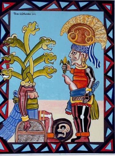 Painting titled "Corn God with 7 hea…" by Pedro De La Montaña, Original Artwork