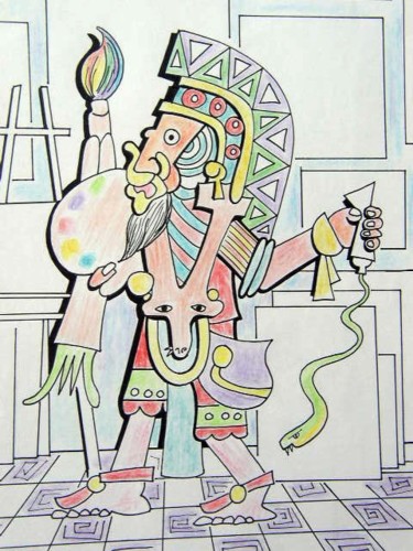Painting titled "Modern Mayan Artist" by Pedro De La Montaña, Original Artwork