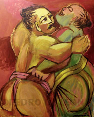 Painting titled "LUTTEURS" by Pedro De Leon, Original Artwork