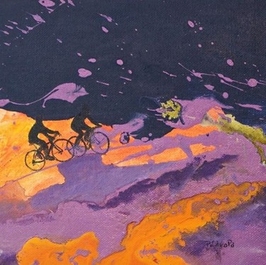 Painting titled "Promenade à Vélo au…" by Pedrola Alban, Original Artwork, Acrylic