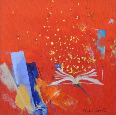 Картина под названием "Bleu littéraire rou…" - Pedrola Alban, Подлинное произведение искусства, Акрил Установлен на картон