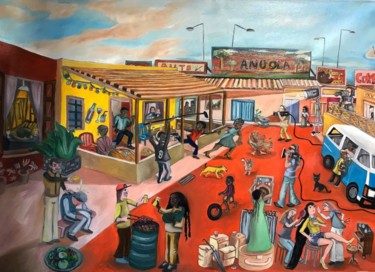 Pintura intitulada "filmagens Angola" por Pedro Tchen, Obras de arte originais, Óleo
