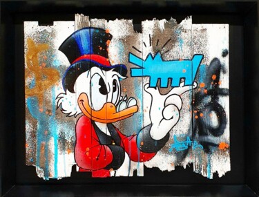 Painting titled "Pop Scrooge" by Pegaz, Original Artwork, Acrylic Mounted on Wood Stretcher frame