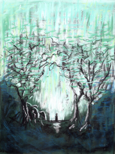 Malerei mit dem Titel "Forêt enchantée" von Peggy Drouault, Original-Kunstwerk, Pastell