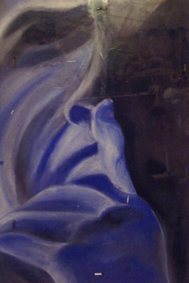 Painting titled "Le humain bleue de…" by Peggy Hamfler, Original Artwork, Oil