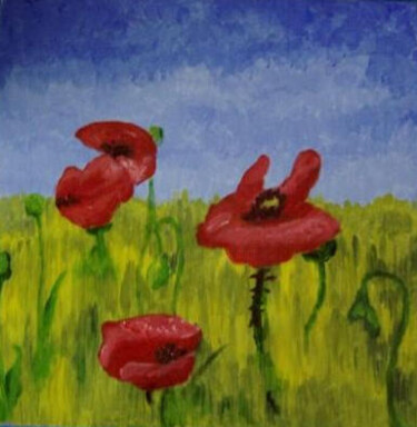 Malerei mit dem Titel "Mohnblumen aus Weis…" von Peggy Hamfler, Original-Kunstwerk, Öl