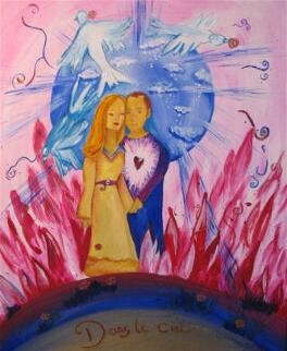 Malerei mit dem Titel "Le Mariage ou  fian…" von Peggy Hamfler, Original-Kunstwerk, Öl