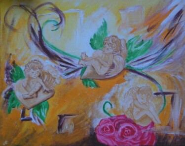 Malerei mit dem Titel "Engel mit Rosen, An…" von Peggy Hamfler, Original-Kunstwerk