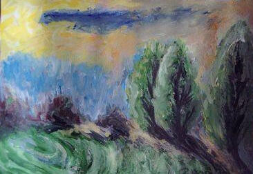 Painting titled "Wald bei Nürnberg,…" by Peggy Hamfler, Original Artwork, Oil