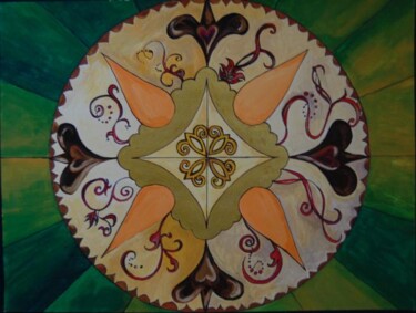 Malerei mit dem Titel "Golden Mandala Medi…" von Peggy Hamfler, Original-Kunstwerk, Öl