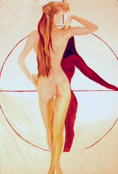 Malerei mit dem Titel "Damenakt in roter S…" von Peggy Hamfler, Original-Kunstwerk