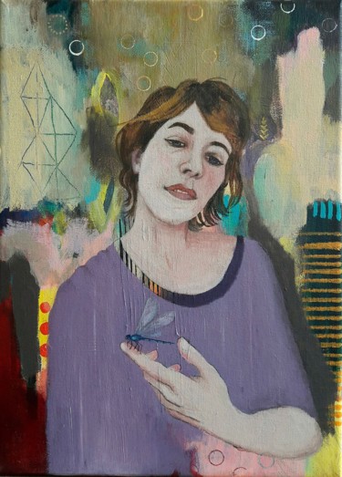 Peinture intitulée "Portrait à la libél…" par Peggy Lurton, Œuvre d'art originale, Acrylique