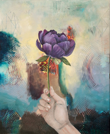 Painting titled "Le cœur sur la main" by Peggy Lurton, Original Artwork, Acrylic