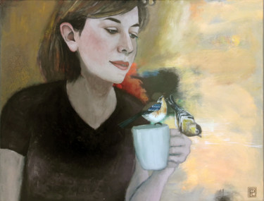 Painting titled "Café du matin" by Peggy Lurton, Original Artwork, Acrylic