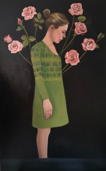 Peinture intitulée "Le temps d'une rose" par Peggy Lurton, Œuvre d'art originale, Huile Monté sur Châssis en bois