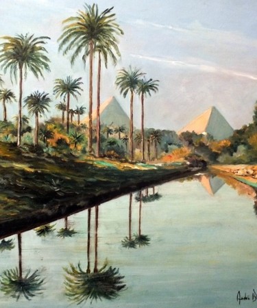 Peinture intitulée "un canal en Egypte" par Andre Blanc, Œuvre d'art originale, Huile