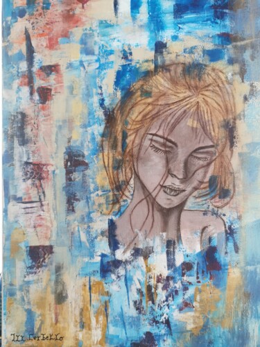 Painting titled "Pensive" by Michèle Cerbello (Peintre), Original Artwork, Acrylic Mounted on Wood Stretcher frame