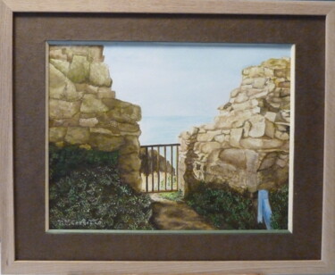 Painting titled "Mur du Chateau de l…" by Michèle Cerbello (Peintre), Original Artwork, Watercolor Mounted on Cardboard