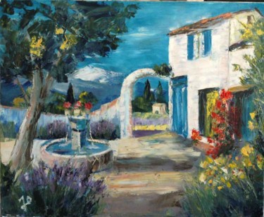 Peinture intitulée "maison fontaine" par Joseph Bartolome, Œuvre d'art originale