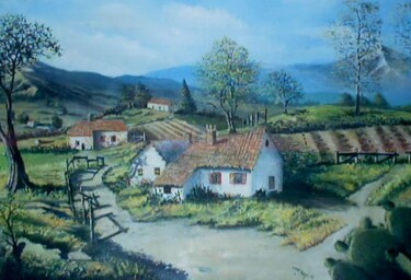 Картина под названием "village rural" - Peintrecherabi, Подлинное произведение искусства