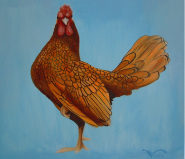 Peinture intitulée ""Le coq Sebright N°…" par Wilfried Vincent, Œuvre d'art originale