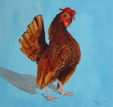 Peinture intitulée ""Le coq Sebright N°…" par Wilfried Vincent, Œuvre d'art originale