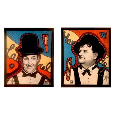 Schilderij getiteld "Laurel et Hardy" door Margo, Origineel Kunstwerk, Acryl