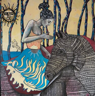 Картина под названием "Phylira" - Margo, Подлинное произведение искусства, Акрил Установлен на Деревянная рама для носилок