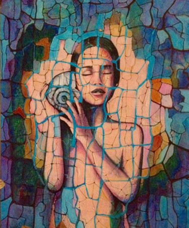 Peinture intitulée "La conque" par Margo, Œuvre d'art originale, Acrylique