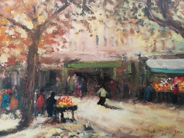 Painting titled "marché aux fleurs" by Michel Cornu, Original Artwork, Acrylic