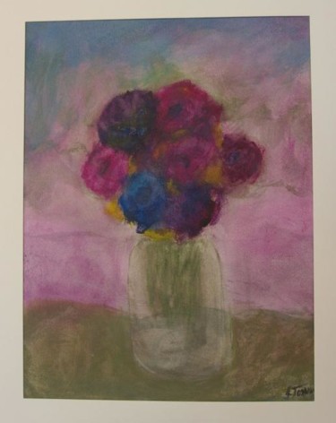 Painting titled "BOUQUET ROSE" by Muryel Tomme, Original Artwork, Oil