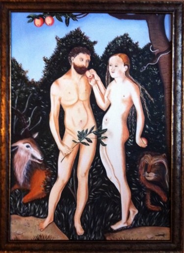 Peinture intitulée "Adam et Eve" par Michèle Monnet, Œuvre d'art originale