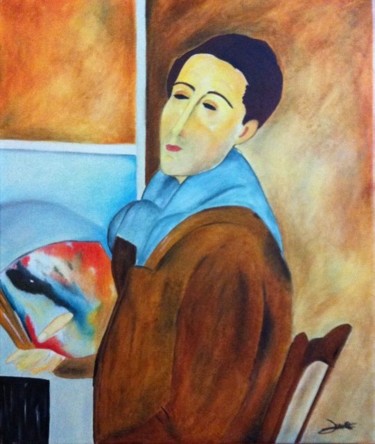 Peinture intitulée "Portrait de Modigli…" par Michèle Monnet, Œuvre d'art originale