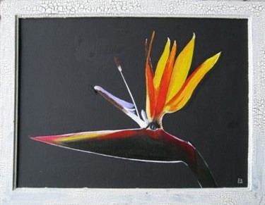 Painting titled "144 fleur oiseau" by Bernard Ledoyen, Original Artwork, Oil