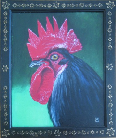 Painting titled "104 jeune coq gascon" by Bernard Ledoyen, Original Artwork, Oil