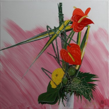Peinture intitulée "91-rec-bouquet-anth…" par Bernard Ledoyen, Œuvre d'art originale, Huile