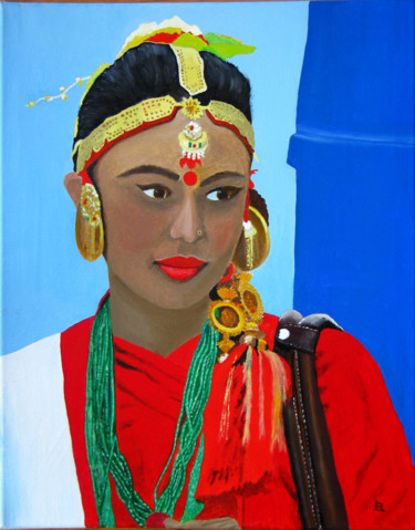 Painting titled "272-jeune-nepalaise…" by Bernard Ledoyen, Original Artwork, Oil