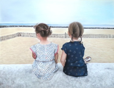 Pittura intitolato "Petites filles à la…" da Cathy Cheneau, Opera d'arte originale, Pastello
