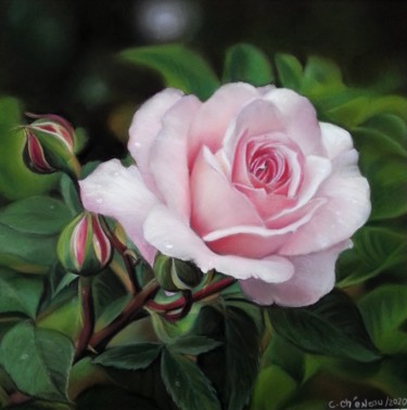 Malerei mit dem Titel "Rose" von Cathy Cheneau, Original-Kunstwerk, Pastell