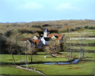 Peinture intitulée "Village nivernais" par Cathy Cheneau, Œuvre d'art originale, Pastel