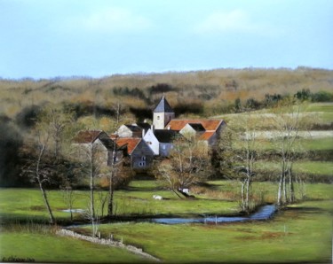 Village nivernais Peinture intitulée "Village nivernais" par Cathy Cheneau, Œuvre d'art originale, Pastel