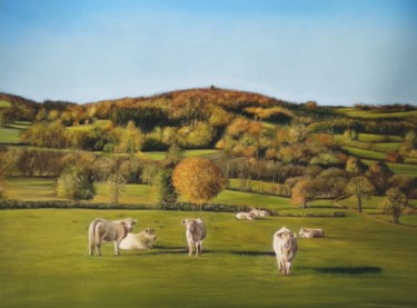 Painting titled "Vaches en Morvan" by Cathy Cheneau, Original Artwork, Pastel