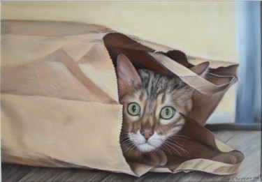Painting titled "Cache Cache" by Cathy Cheneau, Original Artwork, Pastel