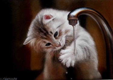 Jeu de chat Peinture intitulée "Jeu de chat" par Cathy Cheneau, Œuvre d'art originale, Pastel