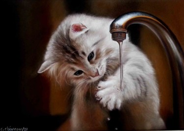 Pintura intitulada "Jeu de chat" por Cathy Cheneau, Obras de arte originais, Pastel