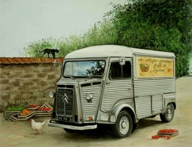 Painting titled "Camionnette HY prim…" by Cathy Cheneau, Original Artwork, Pastel