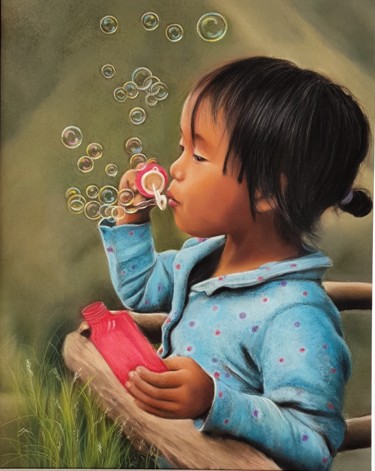 Peinture intitulée "Bulles de savon" par Cathy Cheneau, Œuvre d'art originale, Pastel