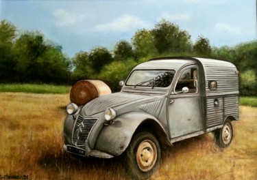 Painting titled "Vieille 2 CV Fourgo…" by Cathy Cheneau, Original Artwork, Pastel