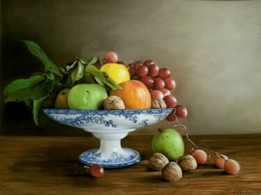 Painting titled "Coupe de fruits" by Cathy Cheneau, Original Artwork, Pastel