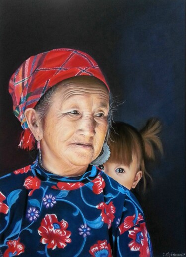 Pintura intitulada "Grand-mère et sa pe…" por Cathy Cheneau, Obras de arte originais, Pastel